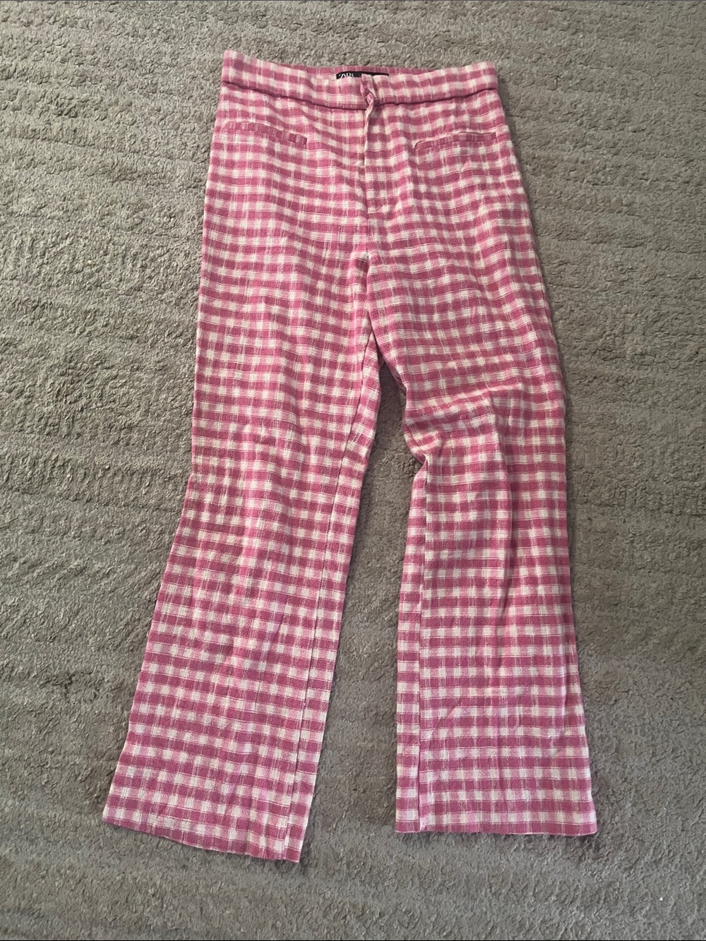 Zara Girls Pink and White Gingham Wide Leg Pants Medium